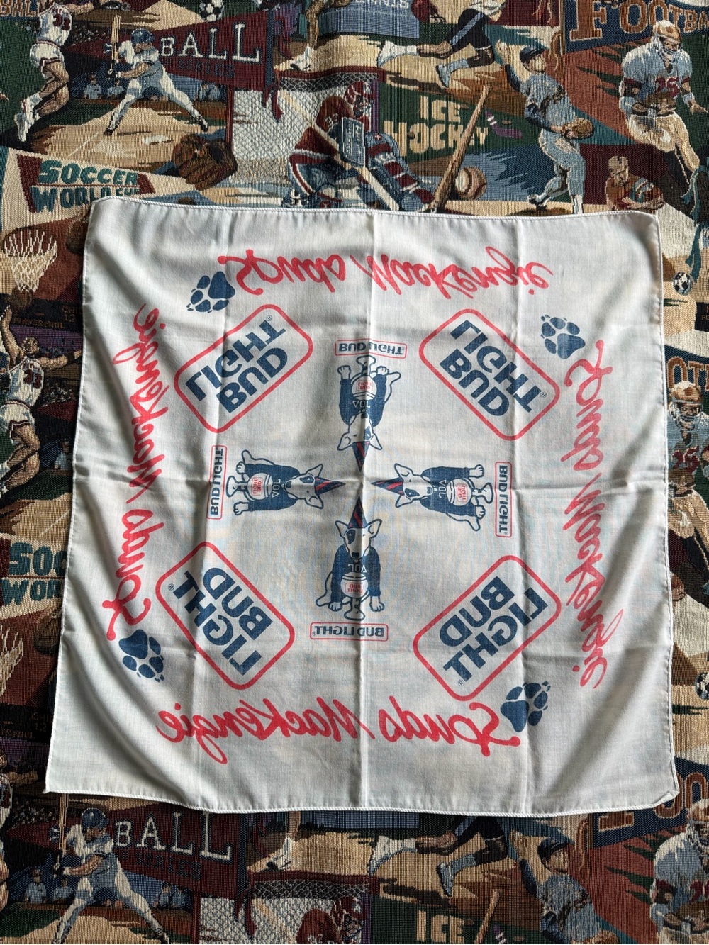 Vintage 90s Spuds Mackenzie Bud Light Square Advertising Bandanna